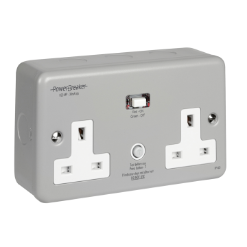 RCD PowerBreaker Unswitched Twin Socket, Metal, Passive