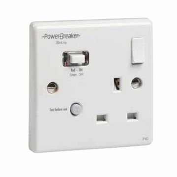 RCD PowerBreaker Single Switched Socket White Passive