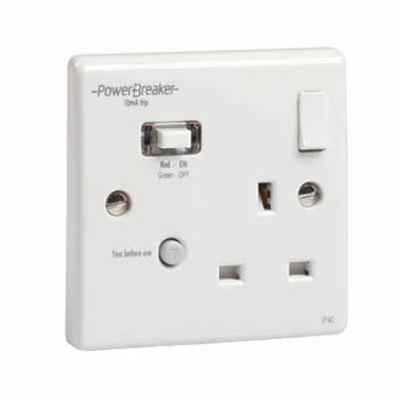 RCD PowerBreaker Single Switch Socket White 10mA Passive