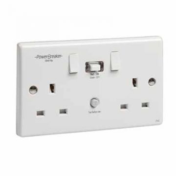 RCD PowerBreaker Twin Switch Socket White 10mA Passive